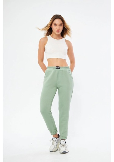 Lesa Wear Yüksel Bel Jogger Şardonlu Eşofman Altı Paçası Lastikli Çağla
