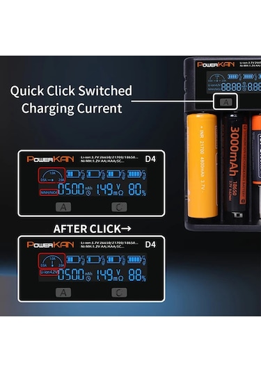 Xuweiwei Powerkan D4 4 Yuvalı Evrensel Pil Şarj Cihazı Lcd Ekran Usb Bağlantı Kısa Devre Koruma Lityum Ni-mh