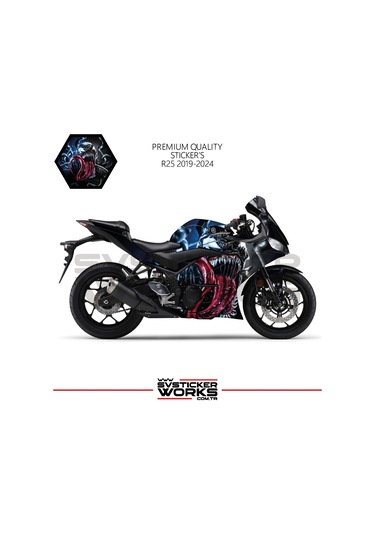 Yamaha R25 Sticker Kaplama Venom Kaplama Modeli Hazır Kit 2019 / 2024 Uyumlu Siyah