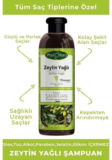 Phytoflora Tuzsuz Zeytinyağlı Defne Yağlı Şampuan 400 ML
