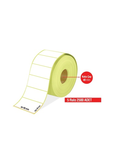 Termal Barkod Etiket 40x20 5 Rulo 500'lü Sarım