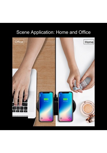 Kosona X263 10w Çift Telefon Kablosuz Şarj Cihazı - Ev Ve Ofis İçin Taşınabilir Akıllı Qi Uyumlu Hızlı Şarj Siyah