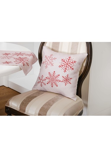 Finezza Kartanesi Baskılı Kumaştan Beje Kırmızı Kırlent 45x45 -1376