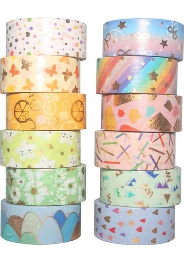 Pazly 2. 15mm Altın Folyo Washi Bant Seti - Scrapbooking & Hediye Seti - Dijital Düzenleme, Ajanda Dekorasyonu İçin Mükemmel