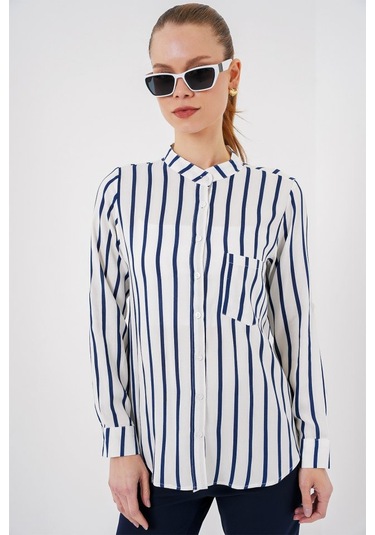 Uzun Kollu Çizgili Gömlek 20283 - B.lacivert Lacivert