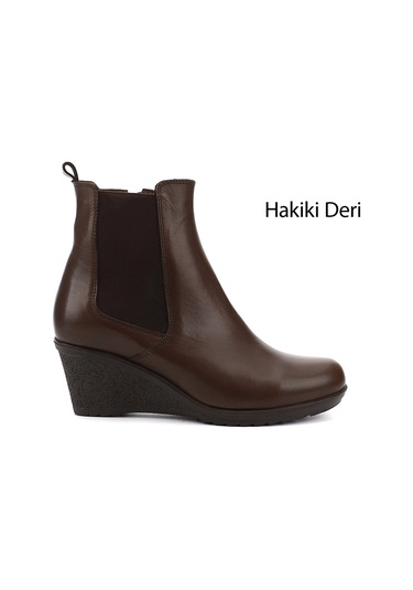 Gönderi R Kahve Antik Fermuarlı Dolgu Topuklu Hakiki Deri Chelsea Bot Kahve