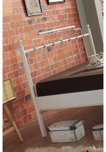 Hatkus-s Çift Kişilik Ferforje Metal Karyola-beyaz Ahşap Latalı