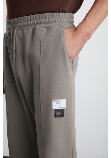 GRIMELANGE Rowan Erkek Organik Pamuklu Relaxed Fit İçi Polarlı Süs Etiketli Jogger Gri Eşofman Altı Gri