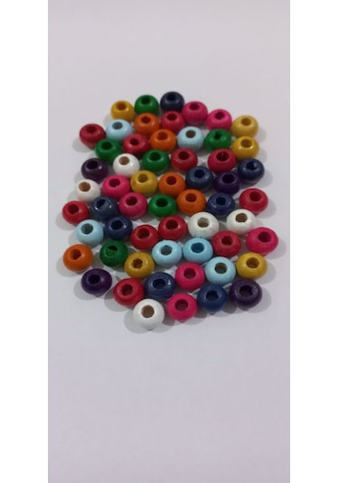 Renkli Yassı Ahşap Pul Boncuk 25 Gr. 8mm 01