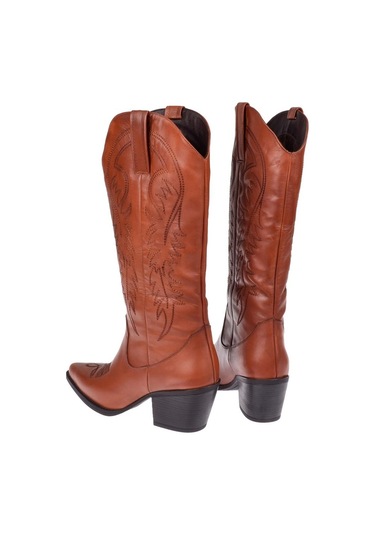 Pullman Hakiki Deri İşlemeli Western Kadın Çizme Plm-011 Taba Taba