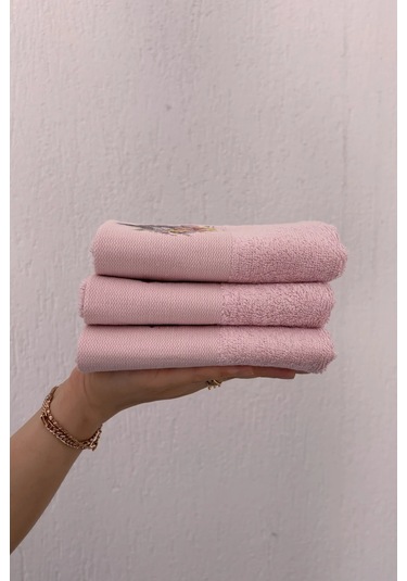 3'lü Çiçek Baskılı Bambu Havlu Takımı - Pembe El & Mutfak Havlusu Seti - Ekstra Yumuşak - 30x50 Cm Pembe
