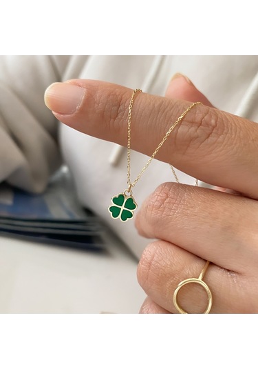 Simurg Jewellery 14 Ayar Altın Yeşil Yoncalı Kolye