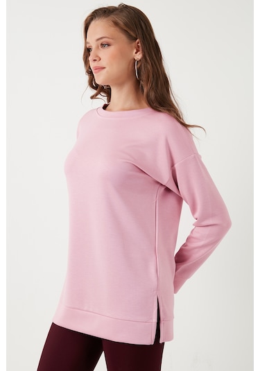Lela Streç Oversize Fit Bisiklet Yaka Modal Kumaş Bayan Sweat 5865877 Gül