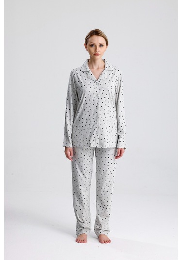 Yıldız Desen Pamuk Kadın Pijama Takım Gri