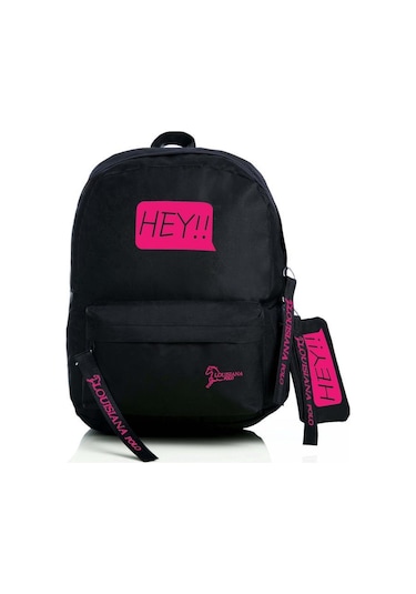 Laptop Bölmeli Okul Çantası Hey!!! Siyah Pembe 1525