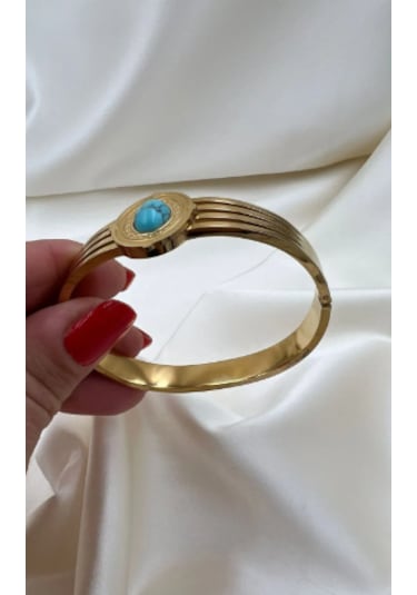 Bb Çelik Doğaltaş Vintage Kelepçe Bilezik Mavi