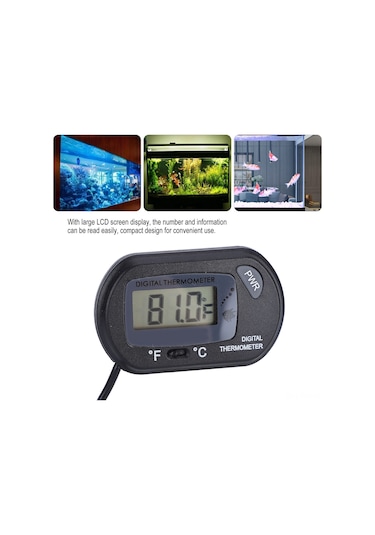 Hangfox Siyah Lcd Dijital Akvaryum Termometresi - Büyük Ekranlı, Kolay Okunur, C/ F Dönüştürülebilir, Sürekli Su Sıcaklığı Ölçer