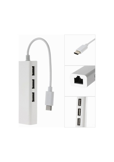 Vkemall Usb-c'den Rj45'e Donüştürücü: Kablolu 100mbps Ağ Kartı + 3 Port Usb 3.0 Hub, Sürücü Gerektirmeyen Veri Transferi Ve Ağ Bağlantısı