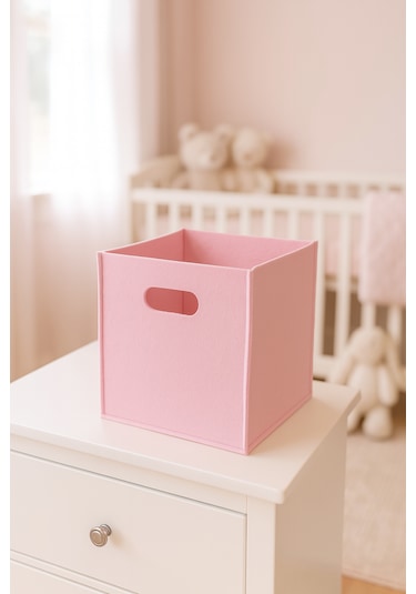 Çok Amaçlı Kullanım %100 Keçe Organizer Sepet Çocuk Odası Dolap Içi Organizer Pembe