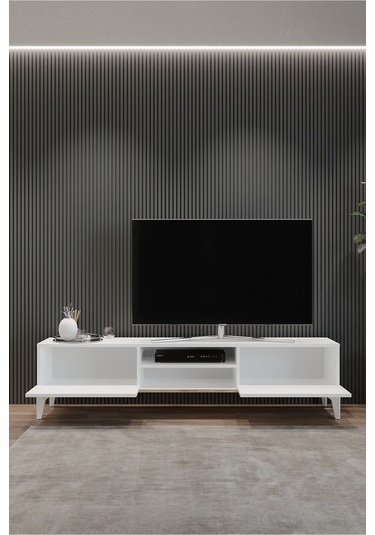 Tocco 1052 Ceylin Modern 2 Kapaklı Raflı Sehpa Lüx Tv Ünitesi-beyaz