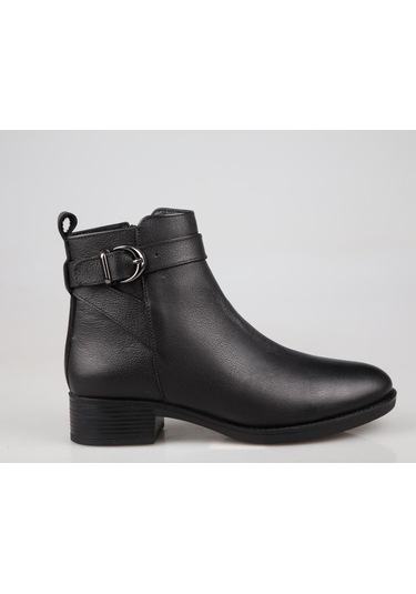 Castle Black 3202-1 Hakiki Deri Siyah Kadın Bot Siyah