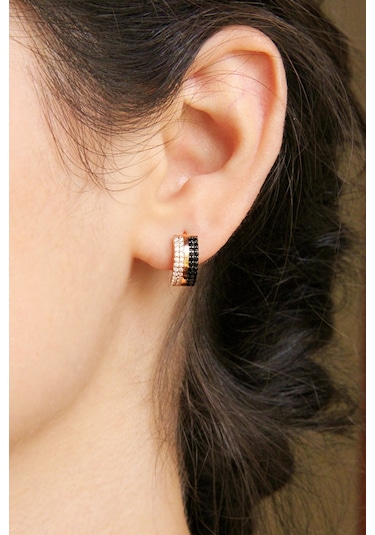 Argentum Concept - Siyah Beyaz Taşlı Gümüş Halka Küpe N11.14520