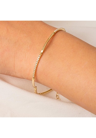 Gümüş Bileklik - Sıra Taşlı Modern Tasarım Şık 925 Ayar Gümüş Bileklik Gümüş