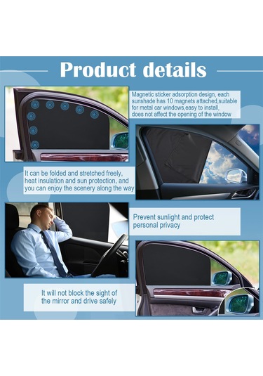 Gizlilik Araba Penceresi Güneşlik Opak Mıknatıslı Araba Perdeleri Araba Perdeleri Uyumak İçin Aileler, Bebekler Ve Çocuklar İçin Uygun, 4 Parça