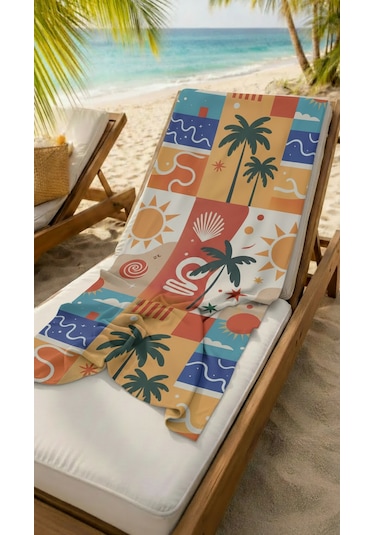 Patchwork Desenli Renkli Yüksek Su Emici 70x150cm Plaj Havlusu