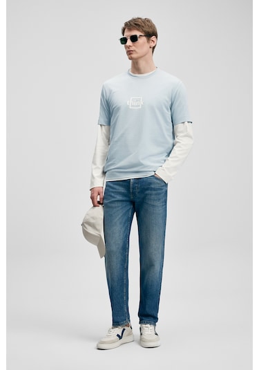 Lufian Thınk Modern Grafik T- Shirt Mavi Mavi 111020310100300