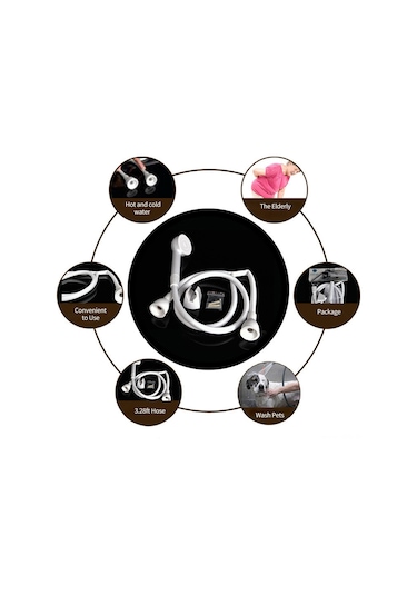 Geeroyoo Taşaklı + 1m Hortumlu Çift Uçlu Üç Yollu El Duşu Seti - Evcil Hayvan, Bebek, Saç Yıkama Ve Araç Yıkama İçin Pratik Duş Beyaz Diğer