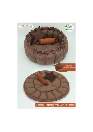 Mordesign Bebek Yatağı Ve Oyun Halısı, Babynest, Yenidoğan Oyun Halısı, Açılır/kapanır Yatak, Bloom Serisi 135 X 135 Kahverengi