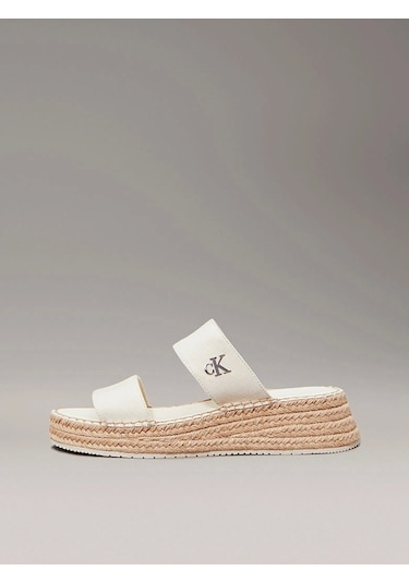 Calvin Klein Kadın Tuval Platform Espadril Sandalet Beyaz Calvin Klein Kadın Tuval Platform Espadril Sandalet Beyaz