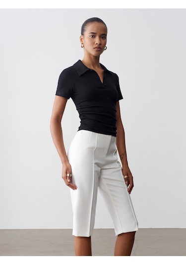 Dilvin 72649 Yırtmaçlı Kumaş Bermuda-beyaz Beyaz