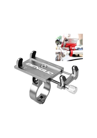 Motosiklet Gidon Alüminyum Alaşımlı Telefon Braketi Gümüş Silver