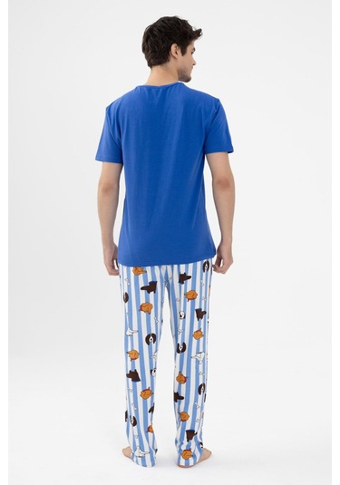 Erkek Kısa Kollu Pamuklu Hayvan Desenli Pijama Takımı Ko6303pj-2 Saks