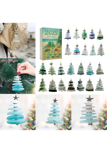 Moveevo 2025 Deniz Camı 2d Noel Ağaçlı Advant Kalenderi - Akrilik Askı Ve Kutu Seti Yeşil Renk