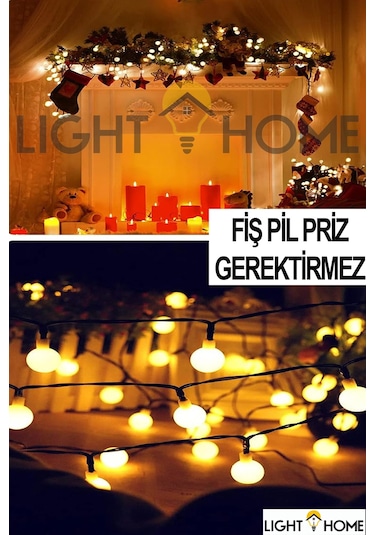 Lighthome Güneş Enerjili Işıklar 50 Led Sarı Opak Küre 8 Modlu Parti Bahçe Dekoratif Aydınlatma 7 M