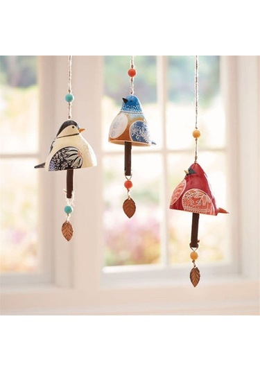 Neevoyu El Yapımı Kırmızı Kuş Resin Zil Çanı Bahçe Ve Ev Dekorasyonu, Rüzgarla Yumuşak Melodi, Dışarıda Ve İçeride Kullanıma Uygun