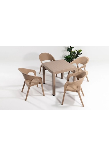 Garden Masa Takımı 1 Masa + 4 Sandalye Cappucino Bahçe Balkon Teras Cappucino