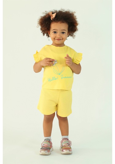Kız Çocuk Çiçek Kabartma Nakışlı Şortlu Alt-üst Takım 001