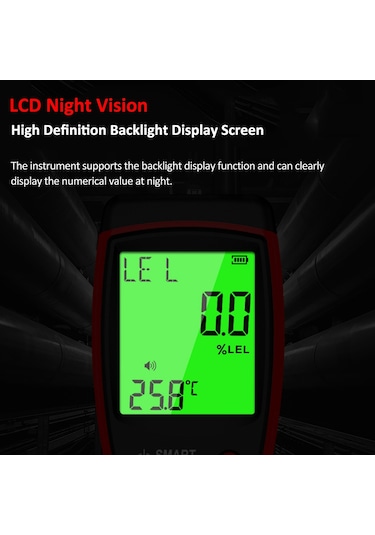Smart Sensor Akıllı Sensör Portatif Yanıcı Gazlar Kaçak Dedektörü Siyah Kırmızı