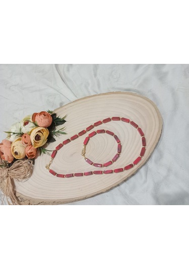 Kırmızı Kolye Ve Bileklik Takı Seti Kırmızı