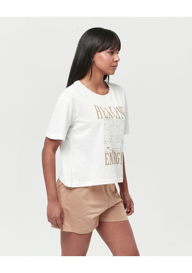 Bella Dossi Pamuklu Kısa Kollu Baskılı Kadın Şortlu Pijama Takımı Beyaz