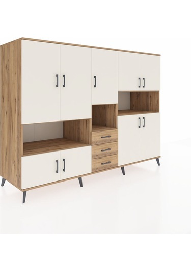 Kronos Dolap 13 Raflı 3 Çekmeceli 9 Kapaklı 220x59x163 Çam-aytaşı Çam-aytaşı/çam