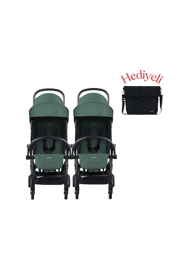 Bumprider Connect³ İkiz Bebek Arabası Black - Olive & Yan Bakım Çantası Hediyeli