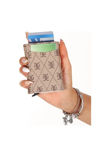 Kadın Desenli Mekanizmalı Cüzdan Ve Çapraz Omuz Askılı Bel Ve Omuz Çantası - Bej - New345 Bej - Bej