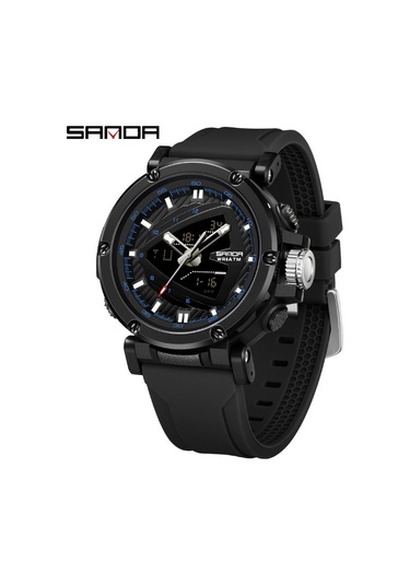 Sanda 9052 Spor Su Geçirmez Elektronik Kuvars Saat Siyah Mavi