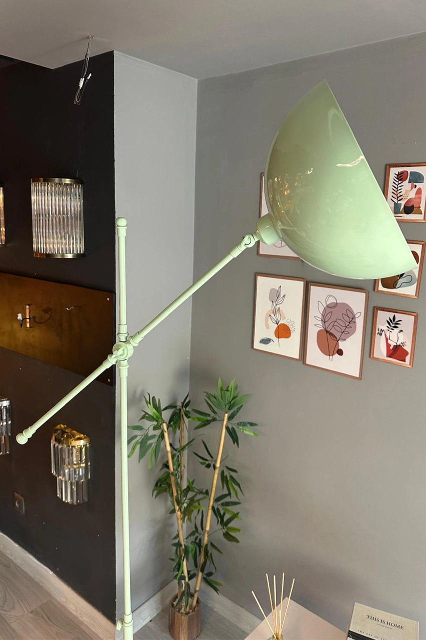 Mint Makas Gövde Lambader Hareketli Başlık Modern Dekoratif Metal Oturma Odası Çalışma Odası Zemin Lambası Su Yeşili