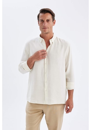 DeFacto Relax Fit Polo Yaka Poplin Modal Basic Düz Uzun Kollu Gömlek C4131AX24SMER102